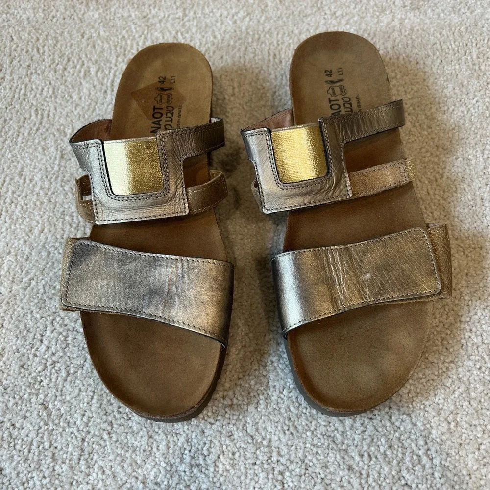 Naot  Leather Nancy Sandals Bronze Gold Size 42 US‎ 11 11.5 Slip On Slides